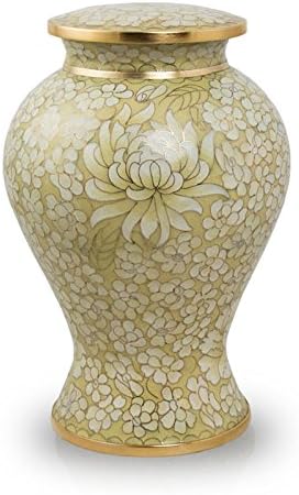 Etienne Bronze Cremation Urn - Large - Holds Up to 200 Cubic Inches of Ashes - Cloisonne Ivory Opal Metal Urns for Ashes