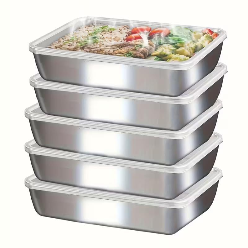 Image of Stainless Steel Food Storage Container with Clear Lid | Airtight Leakproof | Food Serving & Stackable Food Tray for Kitchen, Meal Prep, Office, Gym, Freezer & Microwave Safe (2000ML) - 5