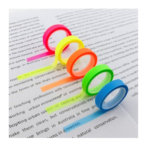 Bolsdoic 5 Rolls Highlighter Tapes, Colored Transparent Marking Sticker, Removable Fluorescent Neon Tape for Students Teachers Reading Taking Notes at Class Home Office