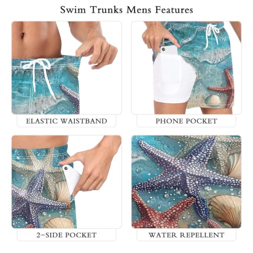 Bañador de secado rápido para hombre azul con estrellas de mar ideal para tardes de piscina 6