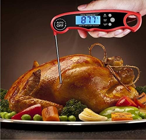 review Meat Thermometer, Dual Probe Instant Read Food Meat Thermometers for Cooking Oven Safe Leave in Digital Meat Thermometer with Alarm Function and Backlight for BBQ Candy Smoker Grill(Red)
