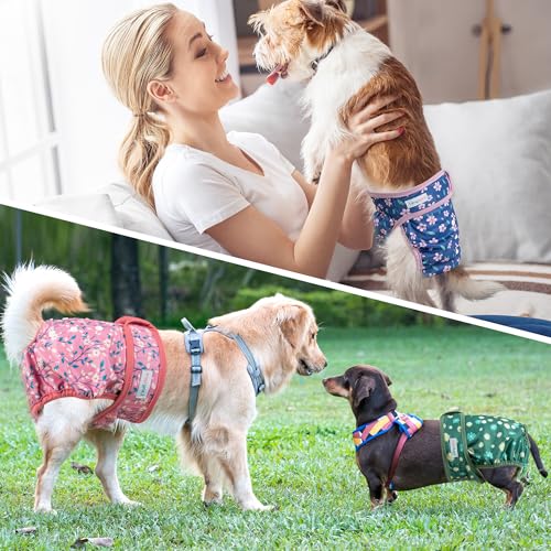 Image of Langsprit Washable Female Dog Diapers - Doggie Reusable Diapers for Doggy Puppy Female in Period - Highly Absorbent Dog Heat Panties Flower-1 S