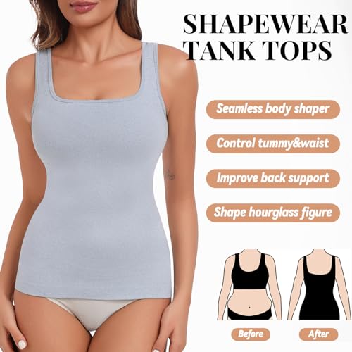 Image of EUYZOU Women's Tummy Control Shapewear Tank Tops Seamless Square Neck Compression Tops Slimming Body Shaper Camisole