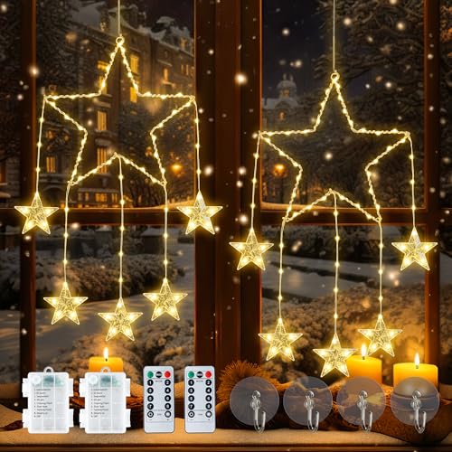 Qunlight 73LED Christmas Window Lights,2 Pack 12IN Star Fairy Lights