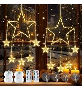 Qunlight 73LED Christmas Window Lights,2 Pack 12IN Star Fairy Lights with 8 Modes Timer,Hanging S...