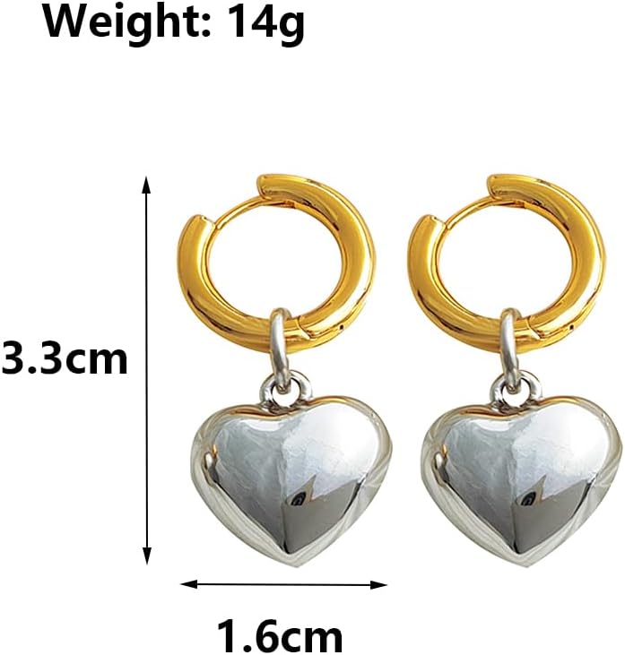 Charm Two Tone Heart Dangle Earrings for Women Gold Silver Heart Drop Earrings Fashion Mixed Metal Love Dangling Earrings Jewelry Accessories - Image 3