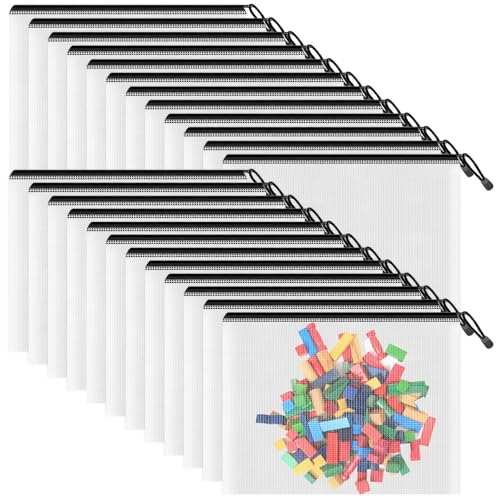 Image of Smarpau A5 Mesh Zipper Pouches Bags, 24 Pack Reusable Storage Ziplock Bags | 9.5 inch x 7.1 inch Waterproof Zip Bags for School Supplies, Planner Accessories, Crafts, Travel Items & Everyday Organisation