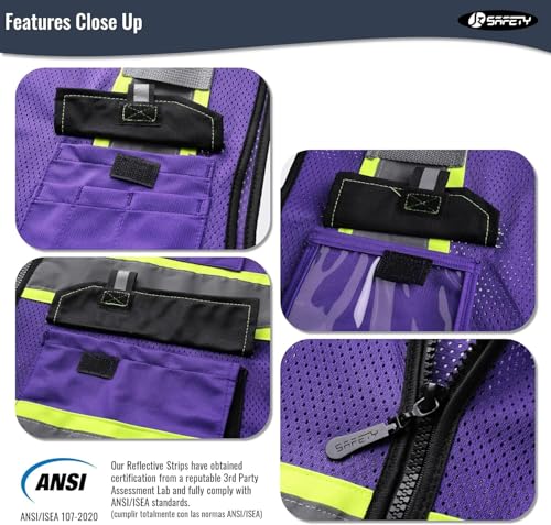 Image of JKSafety Hi Vis Reflective Safety Vests for Men Women High Visibility Vest with Pockets Mesh Fabric Construction Safety Apparel Neon Vest for Work (220-PurpleB S)