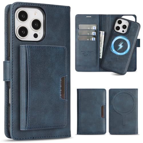 Étui portefeuille en cuir bleu pour iPhone 12 et 12 Pro avec coque amovible