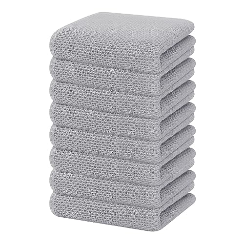 Image of Homaxy 100% Cotton Waffle Weave Kitchen Dish Towels, Ultra Soft Absorbent Quick Drying Cleaning Towel, 13 x 28 Inches, 8-Pack, Light Gray