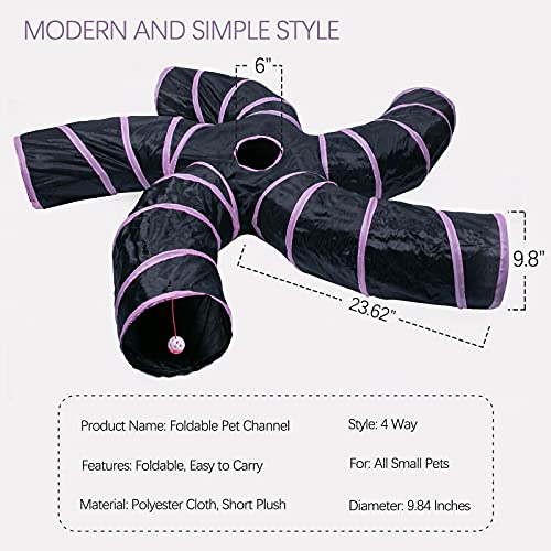 Image of EGETOTA Cat Tunnel for Indoor Cats Large, with Play Ball S-Shape 5 Way Collapsible Interactive Peek Hole Pet Tube Toys, Puppy, Kitty, Kitten, Rabbit (Pink & Black)
