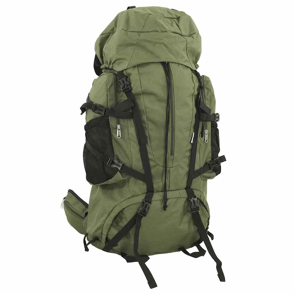 Mochila de senderismo verde ejército 100L de tela Oxford 900D con revestimiento de poliuretano, espalda 600D con PVC y estructura de hierro, impermeable para senderismo, camping, viajes