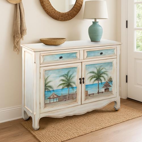 Seascape Wood Cabinet with Drawers