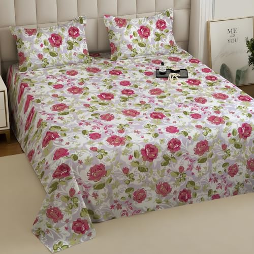 Image of Weave & Decor Super Soft Super Comfortable 144 TC 90x90 inches Printed Cotton Double Bed Bedsheet with Two Pillow Covers