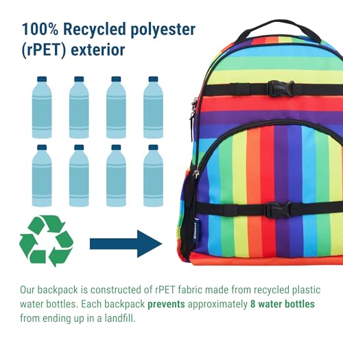 Image of Wildkin Kids Backpack for Boys & Girls, ECO rPET Recycled Lightweight 17 inch Large Bookbag with Padded Straps - Ideal for Middle School, Travel & Daycare, Ages 7-14 - Rainbow Stripe