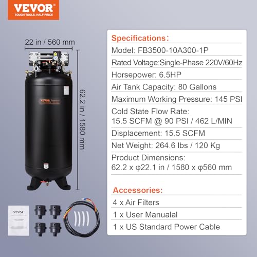 VEVOR 80 Gallon Oil-Free Air Compressor