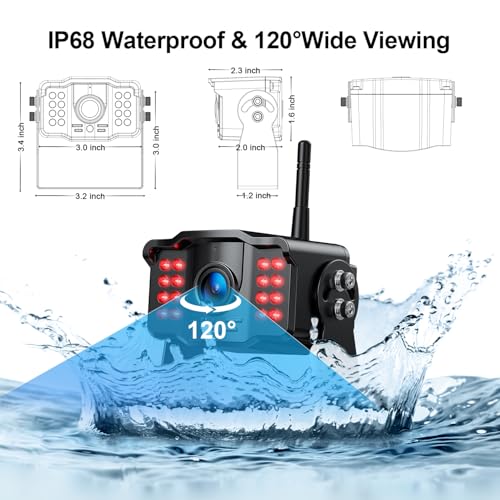 Image of Fookoo HD 1080P 7-inch Wireless Backup Camera for Furrion RV, 7 inch Split Screen Monitor Plug-Play Easy Setup Rear View Camera DIY Guide Lines Waterproof for Truck RV Trailer Camper Motorhome - DW70101