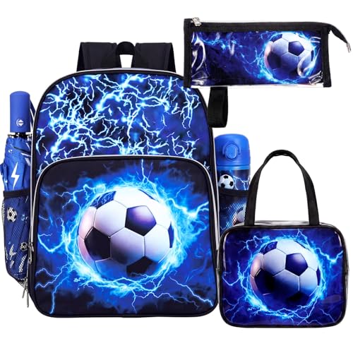 Kacctyen 3 Pcs Heavy Duty Clear Backpack Set,Blue Black,Soccer
