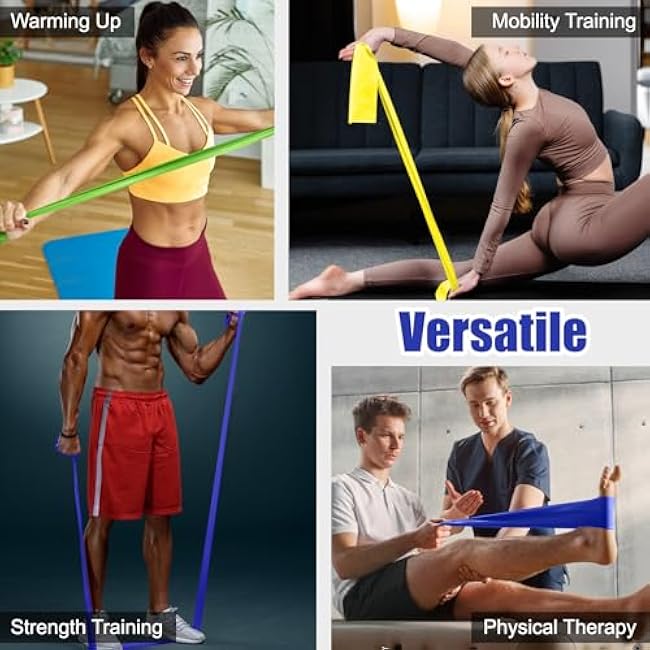 Flat Resistance Bands for Physical Therapy and Rehab, Pilates, Yoga, Latex Elastic Workout Bands Resistance for Women and Men, 5.9 Feet Long
