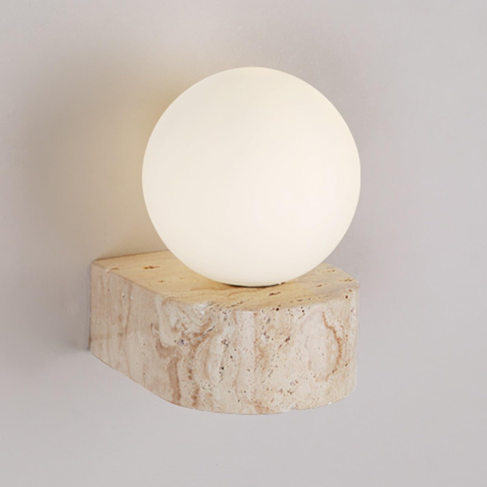 SMCCYYSD Modern Glass Globe Wall Sconce Natural Travertine Sconces Light Vanity Ball Lights Fixture Contemporary Milk Mounted Lamp for Bedroom Bathroom Hallway