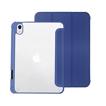 Hybrid Slim Case for iPad mini 7 A17 Pro, 7th Generation 2024 / iPad mini 6 6th Gen 8.3 Inch, [Built-in Pencil Holder] Shockproof Cover Clear Transparent Back Shell,Dark Blue