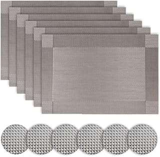 Homcomodar Silver Table Place Mats and Coasters Sets of 6 (Grey)