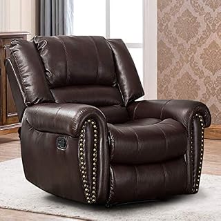 CANMOV Leather Recliner Chair, Classic and Traditional Manual Recliner Chair with Overstuffed Arms