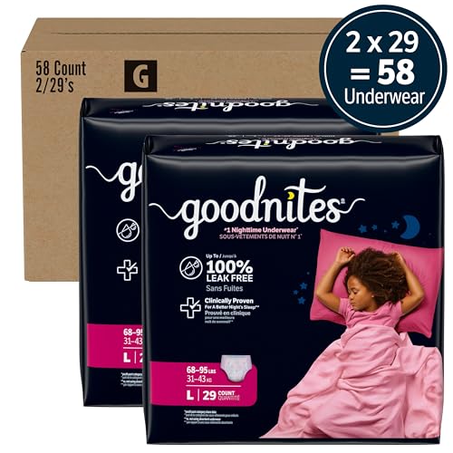 Image of GoodNites Girls Nighttime Underwear, Size Large, 58 Ct, 2 Packs of 29