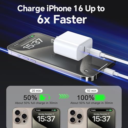 Image of Apple 20W USB-C Fast Charger with 6.6Ft Braided Cable | Compatible with iPhone 15 /15 Plus /15 Pro /15 Pro Max, iPhone 16 /16 Plus /16 Pro /16 Pro Max, iPad (USB-C) & Samsung Galaxy S Series Smartphones