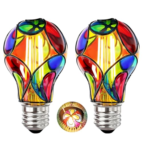 KINDEEP Stained Glass Light Bulb: Colored Light Bulbs Indoor Amber Memory Style Colorful Light Bulb A19 4W E26 LED Bulb 40W Equivalent Stained Glass Decor for Bedroom Dining Room Porch 2 Pack