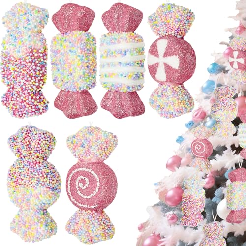 6Pcs Candy Land Christmas Tree Decorations Christmas Candy Ornaments, Candy Cane Hanging Ornaments for Xmas Tree Party Home Decorations