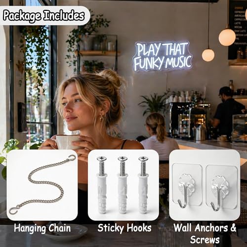 Image of White Neon Sign Led Neon Lights Signs for Wall Decor USB Powered Led Signs for Room Decoration-Play That Funky Music