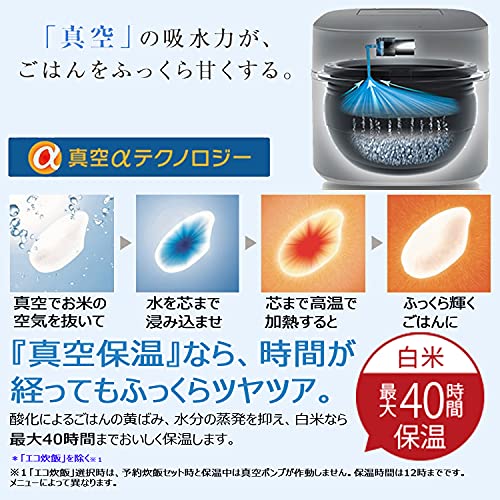 東芝(TOSHIBA) 東芝 炊飯器 5.5合 真空 圧力 IH ジャー炊飯器 備長炭本丸鉄 釜 グランブラック RC-10VPN(K) の商品画像 5
