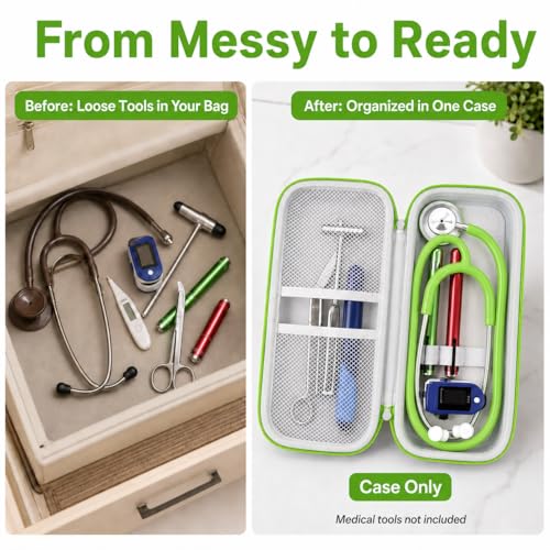 Image of Stethoscope Case for 3M Littmann Classic III /Cardiology IV, Light-Green | for MDF Acoustica Stethoscopes, for Nurses, Doctors, Nursing School Essentials, Students, Clinic, EMS, Travel, Hard Bag Only