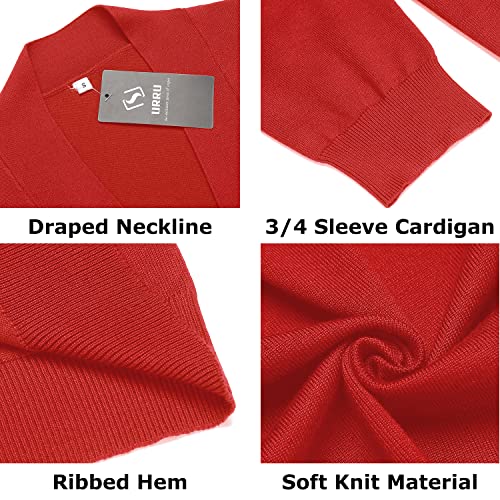 Image of URRU Women's Classic 3 /4 Sleeve Open Front Cropped Cardigan Sweater Lightweight Knit Short Shrugs