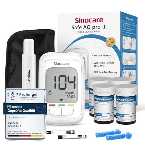 sinocare set mjerača glukoze u krvi, nadogradnja mjerača glukoze s testnim trakama 100, glucometer Glucose Monitor Starter i prilagođen starijim osobama (safe AQ pro I set mjerača glukoze u krvi 100)