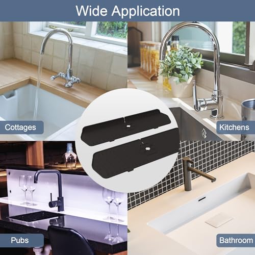 Image of Faucet Guard - 90 Foldable Drain Mat for Kitchen & Bathroom with 2 Drain Ports (Black, 17.7 inch*5.66 inch)