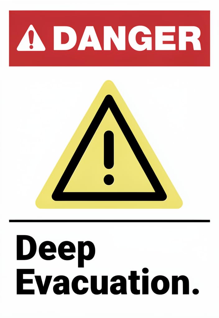 peiyeety Funny Danger Deep Evacuation Tin Sign 12x8 Inch Metal Wall Decor, Red & Yellow Warning Style Bathroom Sign, Rustic Novelty Plaque for Restroom, Man Cave, Garage, Office, Gift Idea