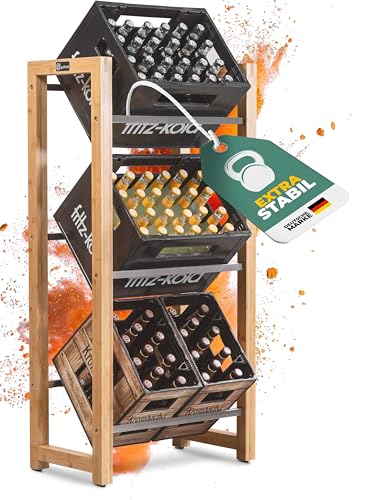 gutholz® Getränkekistenregal | Regale für Getränkekisten | Allround Regal für Getränkekisten | aus Bambus & Edelstahl | Getränkekistenhalter für Bier, Wasser & Co.