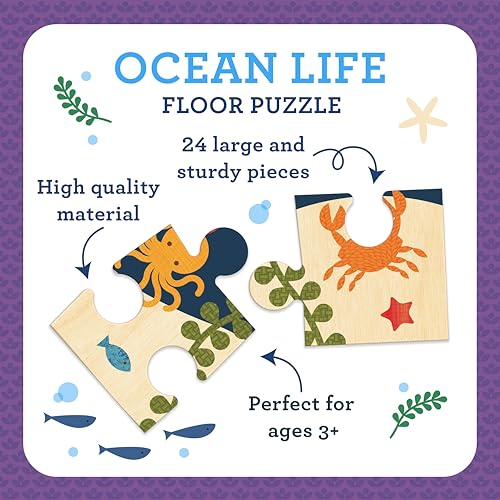 Image of Petit Collage Floor Puzzle Ocean Life 24 Pieces | Large Puzzle for Kids | Completed Puzzle 18 inch x 24 inch | Great Gift for Kids Ages 3+