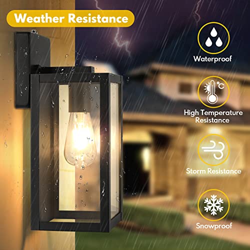 2-Pack Dusk To Dawn Outdoor Wall Light Fixtures With 2 Led Bulbs, Exterior Wall Mount Lanterns Waterproof, Wall Sconces In Matte Black Anti-Rust Wall Lamps With Clear Glass For Doorway Porch Garage #TOP2