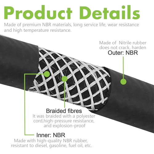 Image of Jeemiter 3 /4 inch ID x 5FT Large Diameter Fuel Line Hose SAE 30R7 Kit - with 10 Clamps for Diesel, Oil, Hydraulic Lines - Fits Industrial Machinery, Tractors, Marine Systems