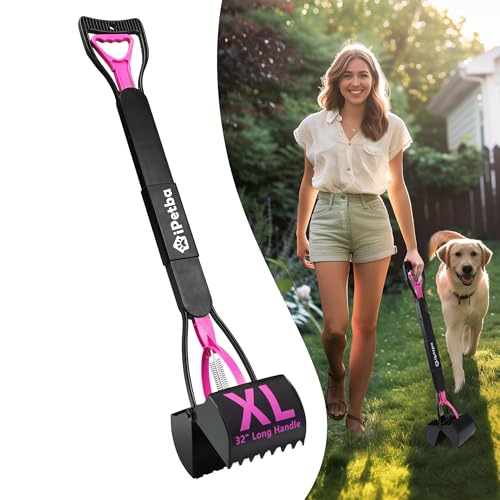 iPetba 80 cm Pince Ramasse Crotte pour Chien Pelle a Crotte pour Chien Manche Long sans Se Pencher Pliable en Rose - Dog Pooper Scooper pour Gravier Terre Herbe