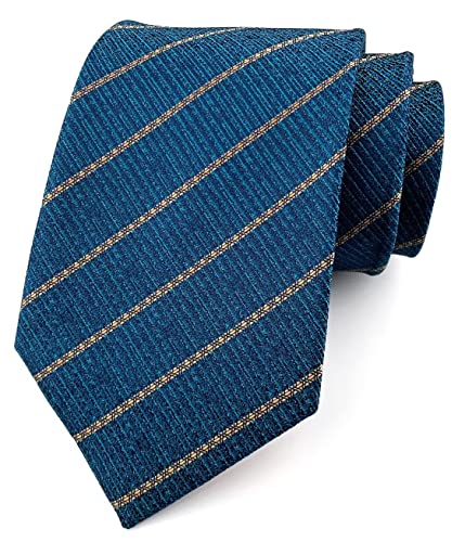 Ctskyte Men's Peacock Teal Striped Tie Matte Woven Trendy Patterned Fashion Business Suit Silk Neckties