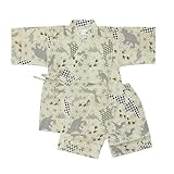 [こどもじかん] 甚平 男の子 ベビー 子供 キッズ おしゃれ 赤ちゃん 花火大会 子供用 夏祭り 七夕 夕涼み会 コットン 綿100% 日本製 パジャマ 部屋着 海外土産 XYZ(和柄恐竜ベージュ 80cm)