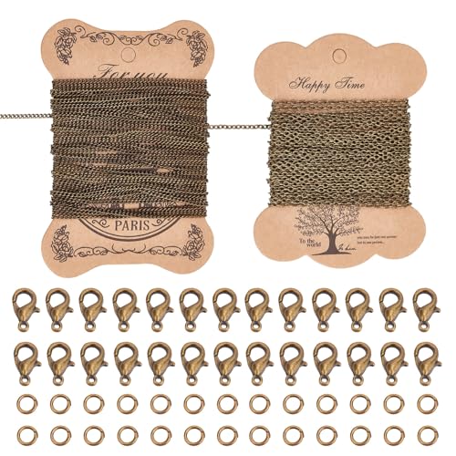 PandaHall Elite 2 Blätter 5m / Blatt Eisen Twisted Ketten Panzerketten Halsketten mit 100 Stück 4mm Biegeringe und 20 Stück Messing Karabinerverschlüsse für DIY Schmuckherstellung, antike Bronze