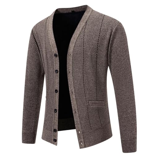 Men Winter Warm Knitted Cardigan V-Neck Sweatercoat Thick Fleece Smart Knit Sweater3