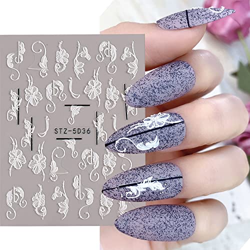 Flowers Nail Stickers Embossing Butterfly Nail Art Decals 5D Self Adhesive Design Nail Art Supplies Exquisite Luxury Flower Leaf Lace Pattern Nail Art Sticker For Women Diy Nail Decorations (6 Sheets) #TOP4