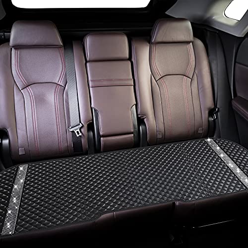 2 Pieces Bling Leather Car Front Seat Cover Auto Rhinestone Seat Cover Breathable Mesh Seat Cover And Crystal Back Seat Cushion Car Seat Protector Pad Mat For Women Auto Cars Suv Interior Accessories #TOP3