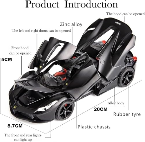 Image of 1:22 La Ferrari RAFA Toy Car Model for Kids Pull Back Diecast Car with Sound Light & Openable Doors Zinc Alloy Metal Sports Vehicle Boys Girls Gift (Black)